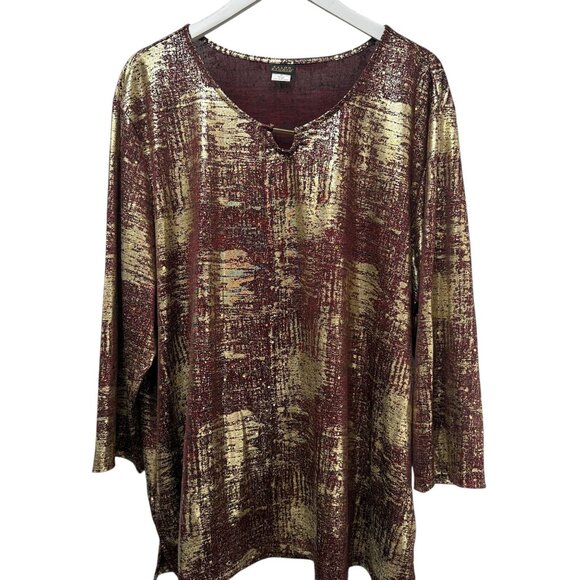 Salon Studio Metallic Top Plus Size 3X Red Gold Womens Stretch Tunic Holiday - Picture 1 of 8